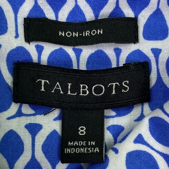 Talbots Blue Geometric Print Long Sleeve Button Up Shirt - Picture 3 of 13